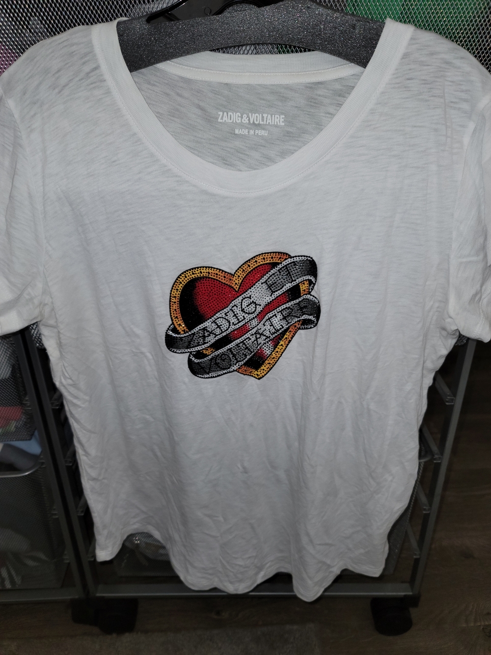 Zadig & Voltaire White Tee with Red Heart Graphic